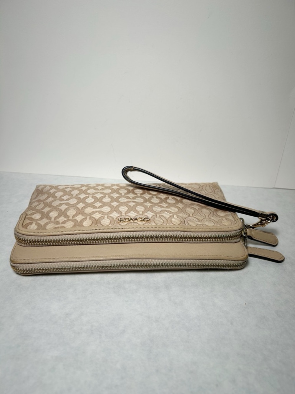 Coach Madison Op Art Double Zip Wallet Wristlet (Style No. F51221) Gold/Tan Tone - Picture 7 of 11
